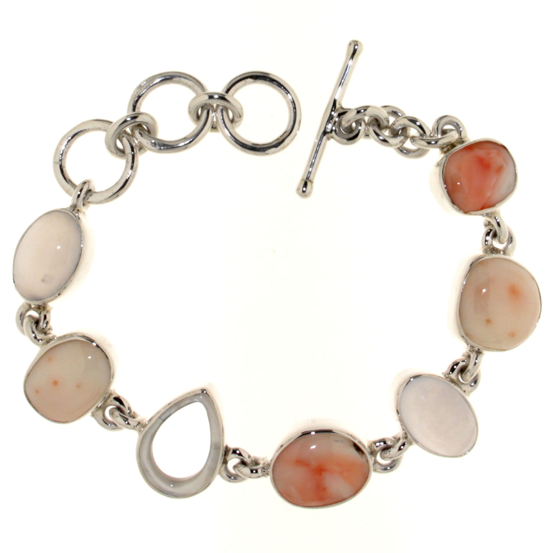 Bracelet with Pink Coral, White Coral and Clear La