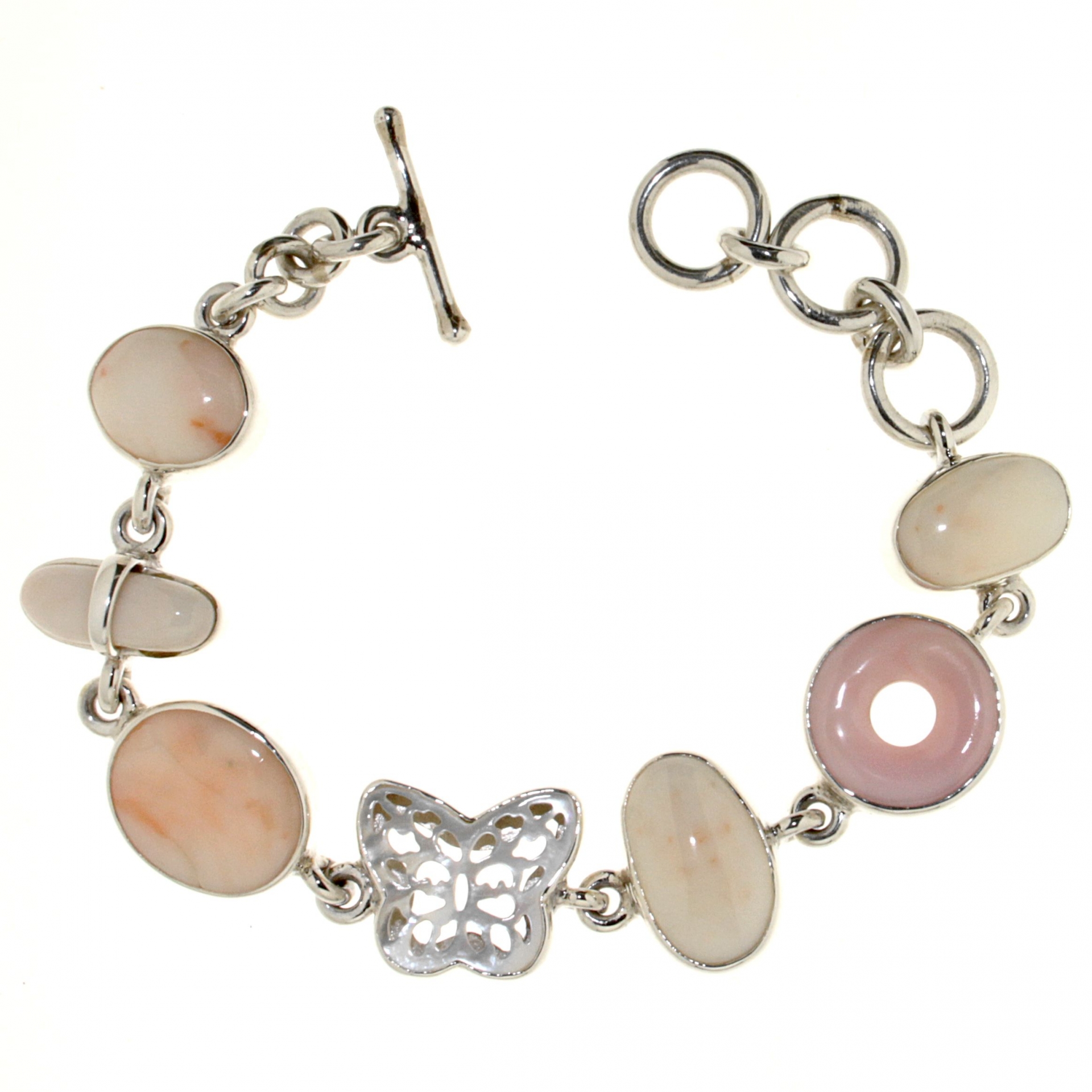 Bracelet with Pink Coral, White Coral and Clear La