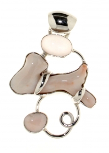 Pendant in 925 silver with White Coral and Rose Quartz