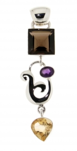 Pendant in 925 silver with Smoky Quartz, Amethyst and Citrine Quartz